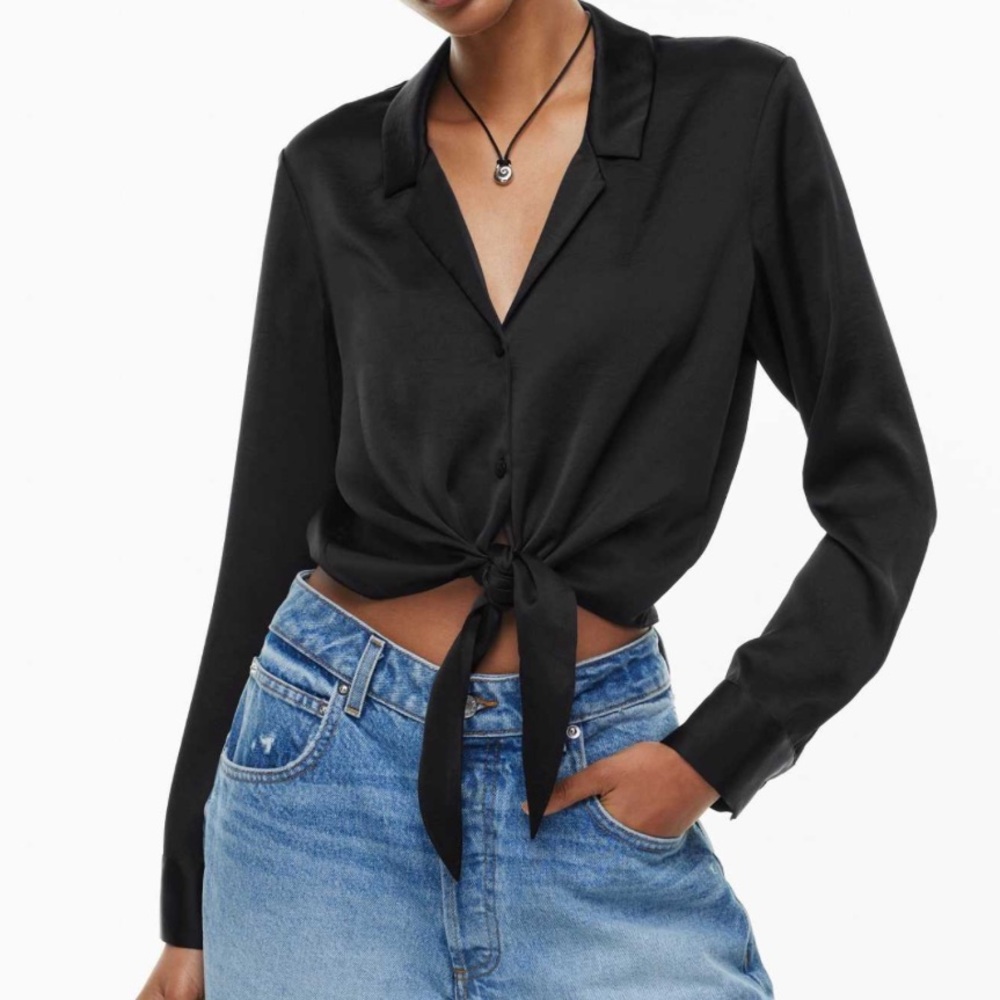 Aritzia Wilfred Satin Tie Long Sleeve Blouse, Size XS